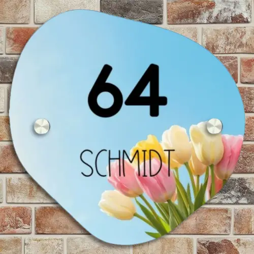 Gekleurde tulpen lucht - Modern Naambord Organisch middel -sfeer10