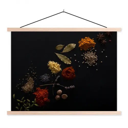 Kruiden - Zwart - Specerijen - Keuken - Koken textielposter latten blank klein -3d