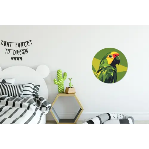 Papegaai - Groen - Snavel - Abstract Wandcirkel aluminium klein -kinderkamer