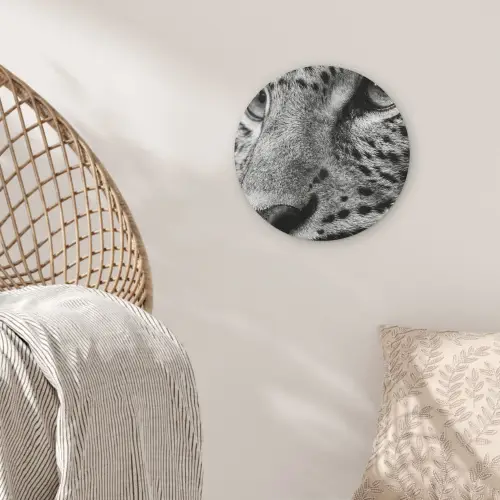 Luipaard - Zwart - Wit - Oog Akoestische PET Vilt - Rond klein -sfeer4
