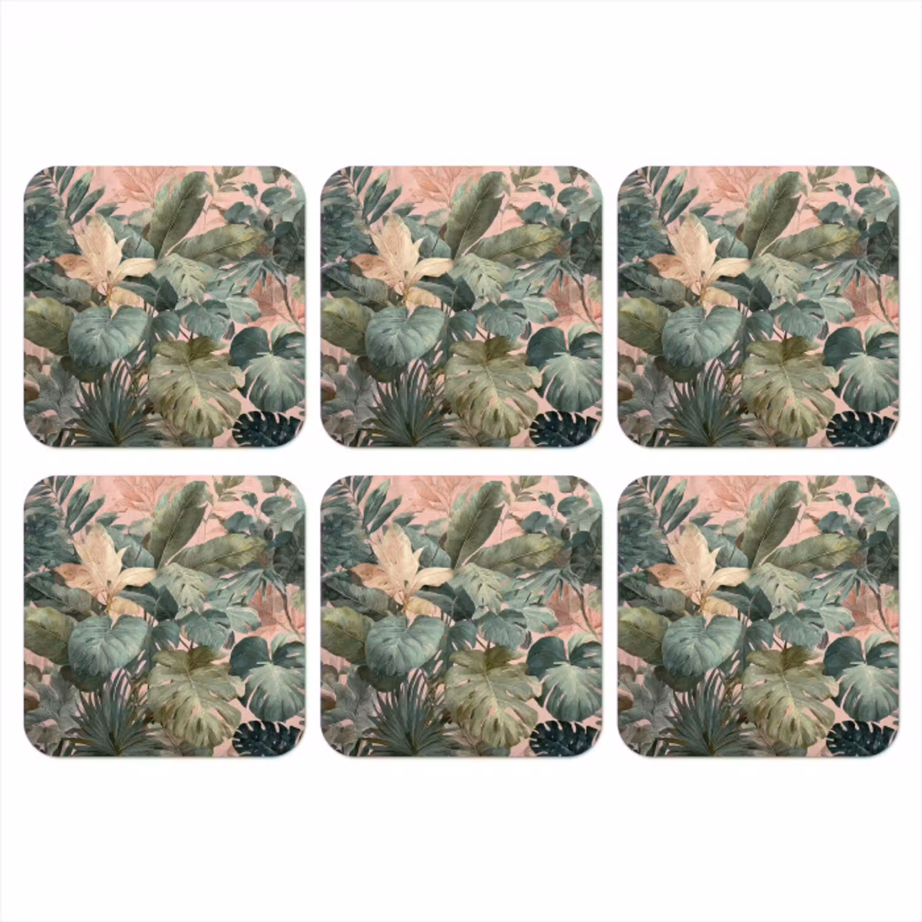 Compositie van bladeren - Groen - Roze onderzetter kurk middel -3d