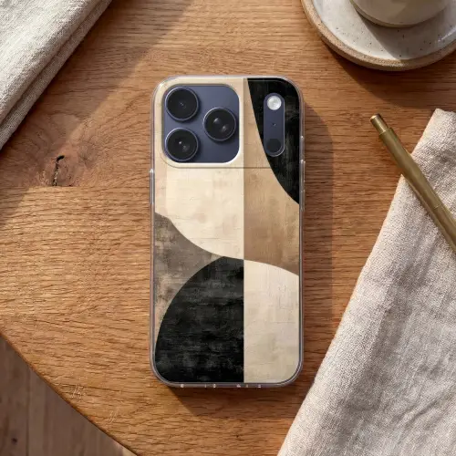 Abstract - Vlakken - Zwart - Rond Telefoonhoesje iPhone 17 Pro klein -sfeer1