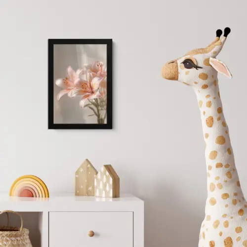 Lelies - Meeldraden - Roze - Wazig fotolijst zwart zonder passe partout klein -usfeer4_kinderkamer