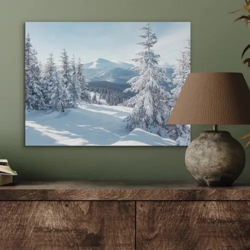 Winterlandschap - Natuur - Berg - Bomen - Sneeuw PET vilt klein -sfeer2