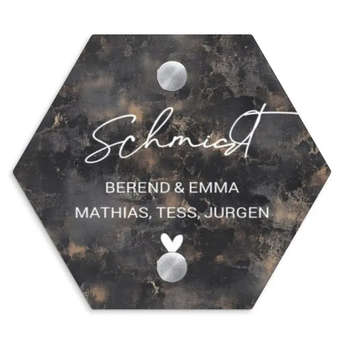 Verweerd metaal - Sierlijk Naambord Hexagon klein -3d