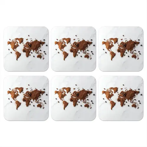 Wereldkaart - Koffie - Marmer onderzetter kurk middel -3d