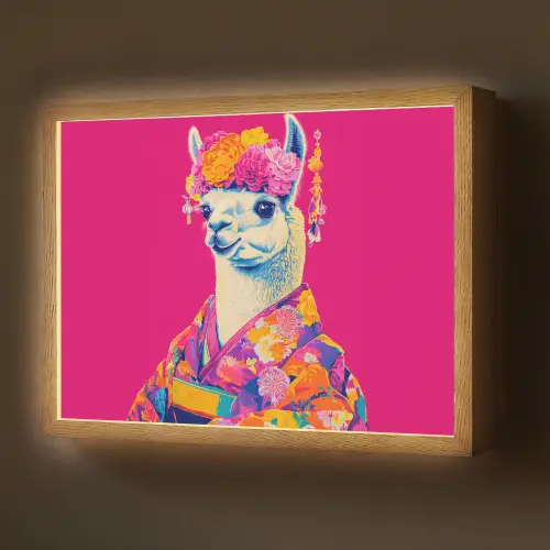 Lama - Kimono - Bloemenkrans - Felroze Light Box met batterij (Wandlamp) middel -z3d_website
