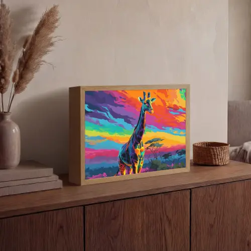 Giraffe - Savanna - Lucht - Gekleurd Light Box met batterij (Wandlamp) middel -sfeer2