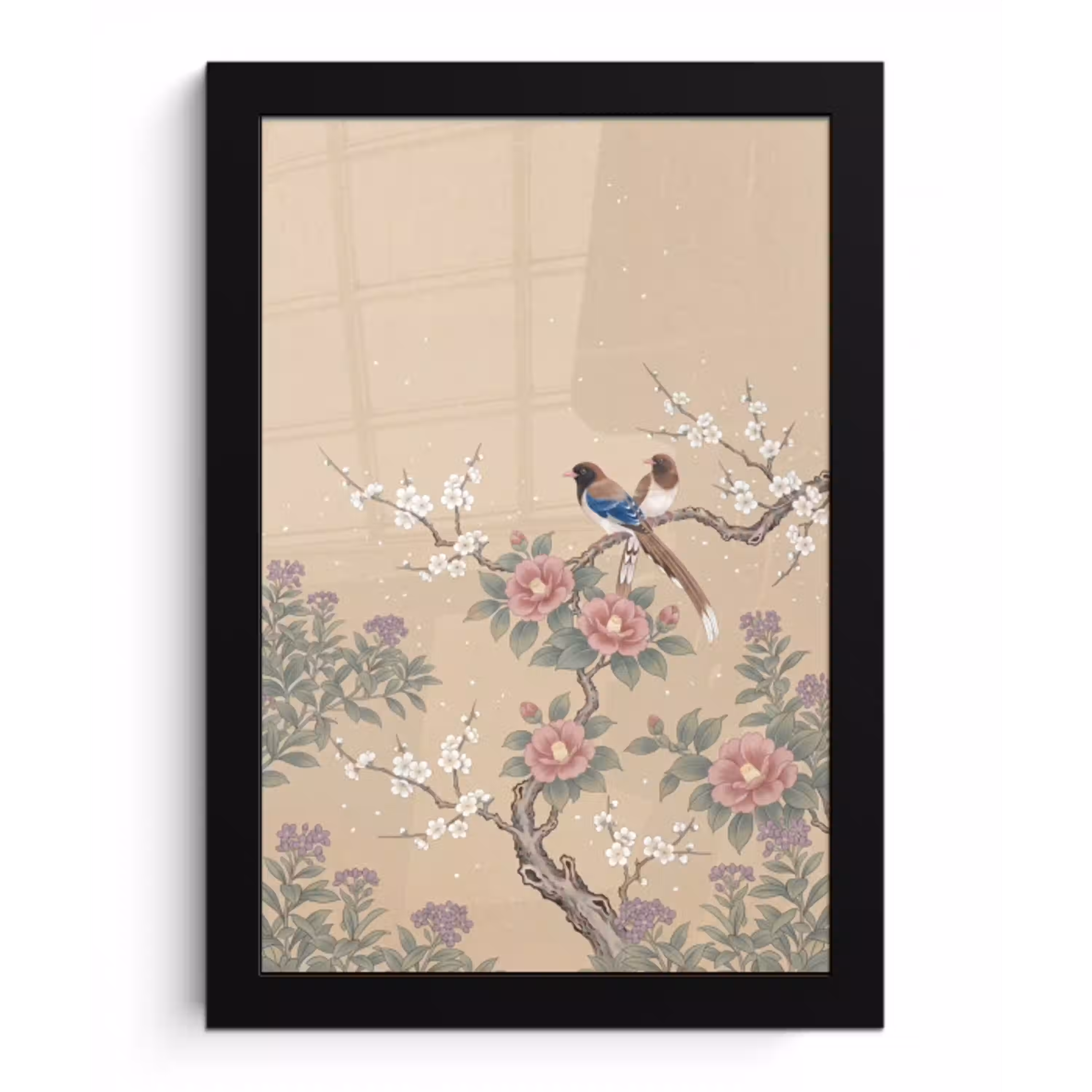 Bloemen - Vogels - Bloemen fotolijst zwart zonder passe partout klein -3d