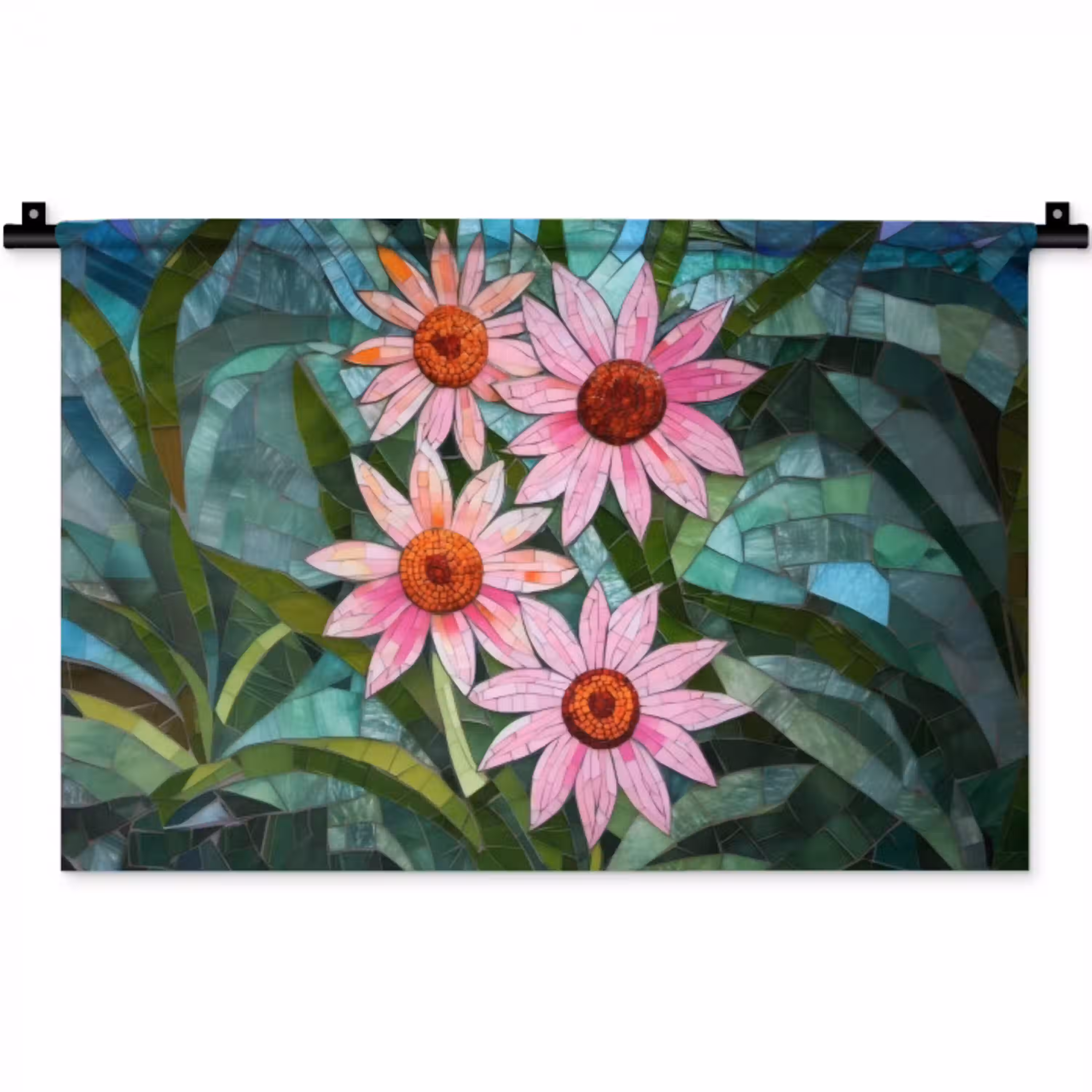 Bloemen - Roze - Glasmozaïek Wandkleed katoen klein -zz3d