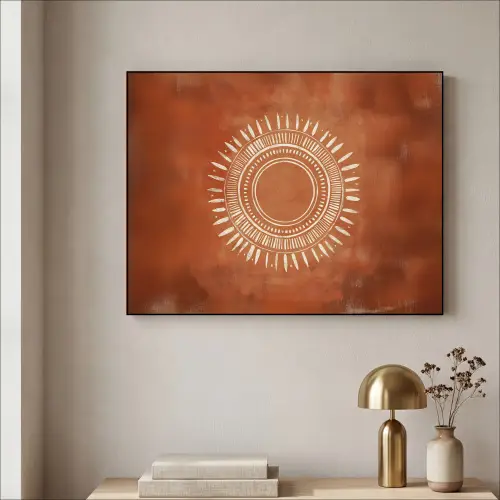 Abstract - Lijnen - Zonnestralen - Roodbruin Textielframe - compleet frame klein -sfeer2