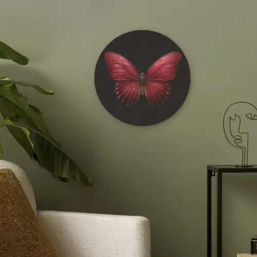 Vlinder - Rood - Minimalistisch Akoestische PET Vilt - Rond klein -sfeer2