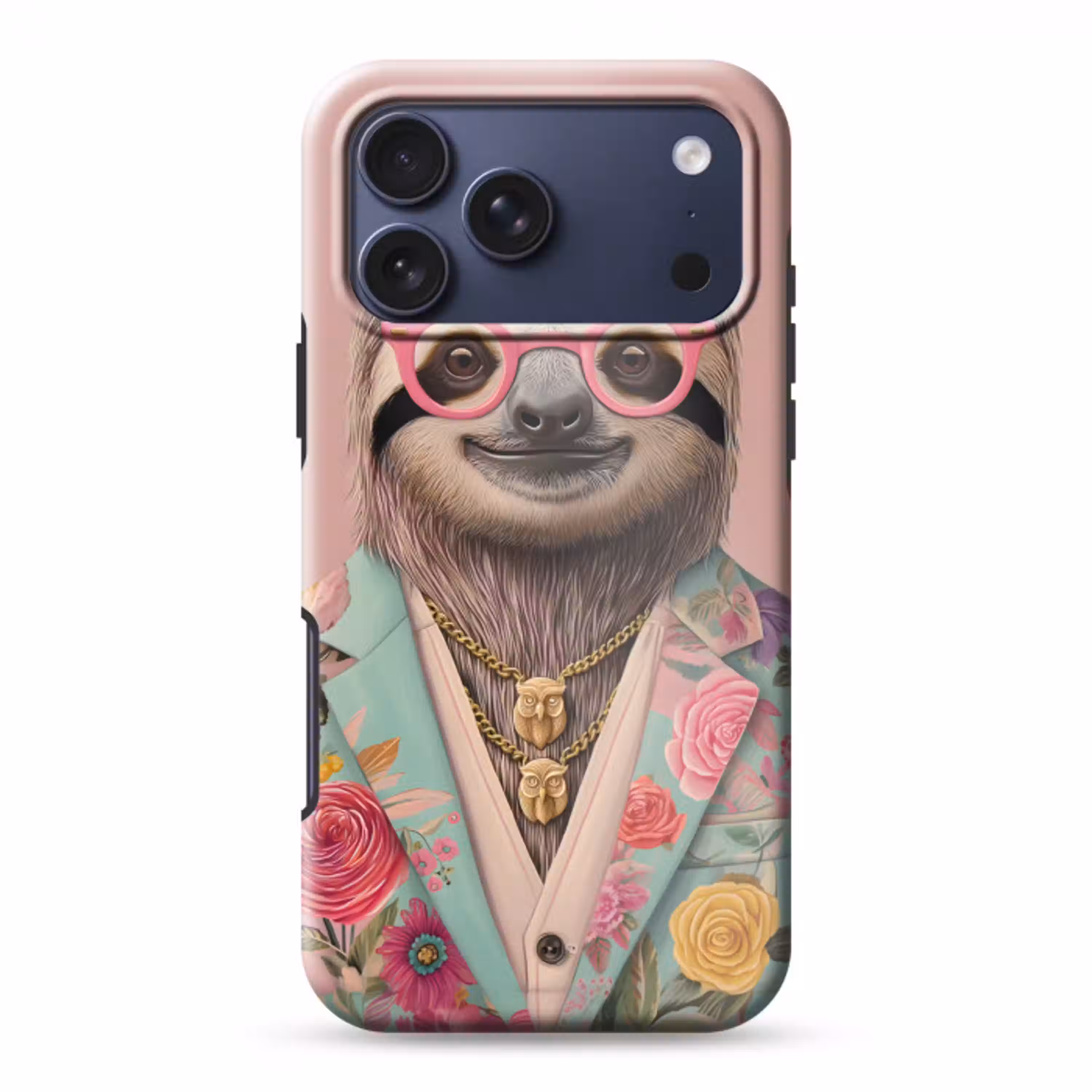 Luiaard - Bloemenprint - Bril - Roze Toughcase MagSafe Apple iPhone 17 Pro Max klein -3d