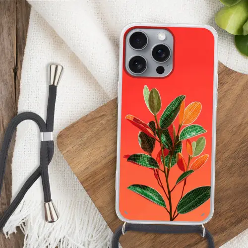Bladeren - Nerven - Oranje - Structuur Hoesje iPhone 16 Pro Max met koord klein -sfeer4