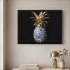 Ananas - Bloemen patroon - Goud - Delftsblauw Textielframe - compleet frame klein -sfeer2