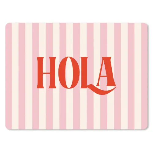 Hola - Quote -  Strepen - Pastel - Roze - Rood - Wit muismat rubber klein -3d