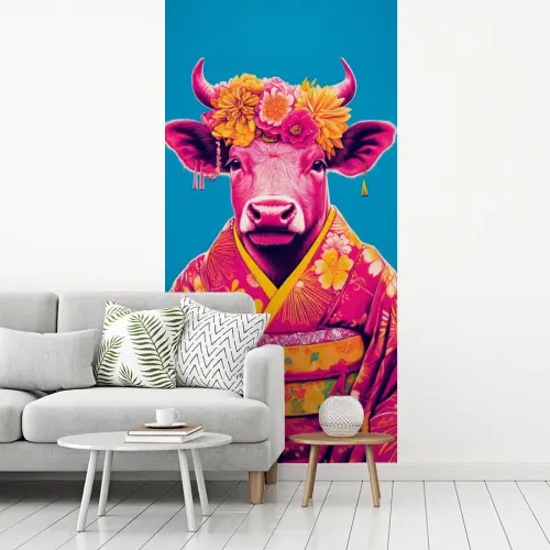 Koe - Bloemenkrans - Oorhangers - Kimono fotobehang vinyl groot -woonkamer