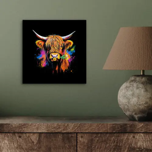 Schotse Hooglander - Graffiti - Kleurrijk - Bloem - Dieren aluminium wit klein -sfeer2