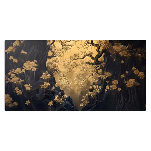 Bloemen - Takken - Goud - Sierlijk Muismat XXL klein -3d_leeg