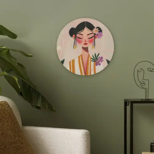 Vrouw - Bloemen - Pastel Akoestische PET Vilt - Rond klein -sfeer2