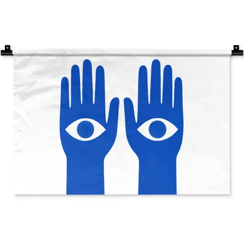 Handen - Twee - Ogen - Blauw Wandkleed katoen klein -zz3d