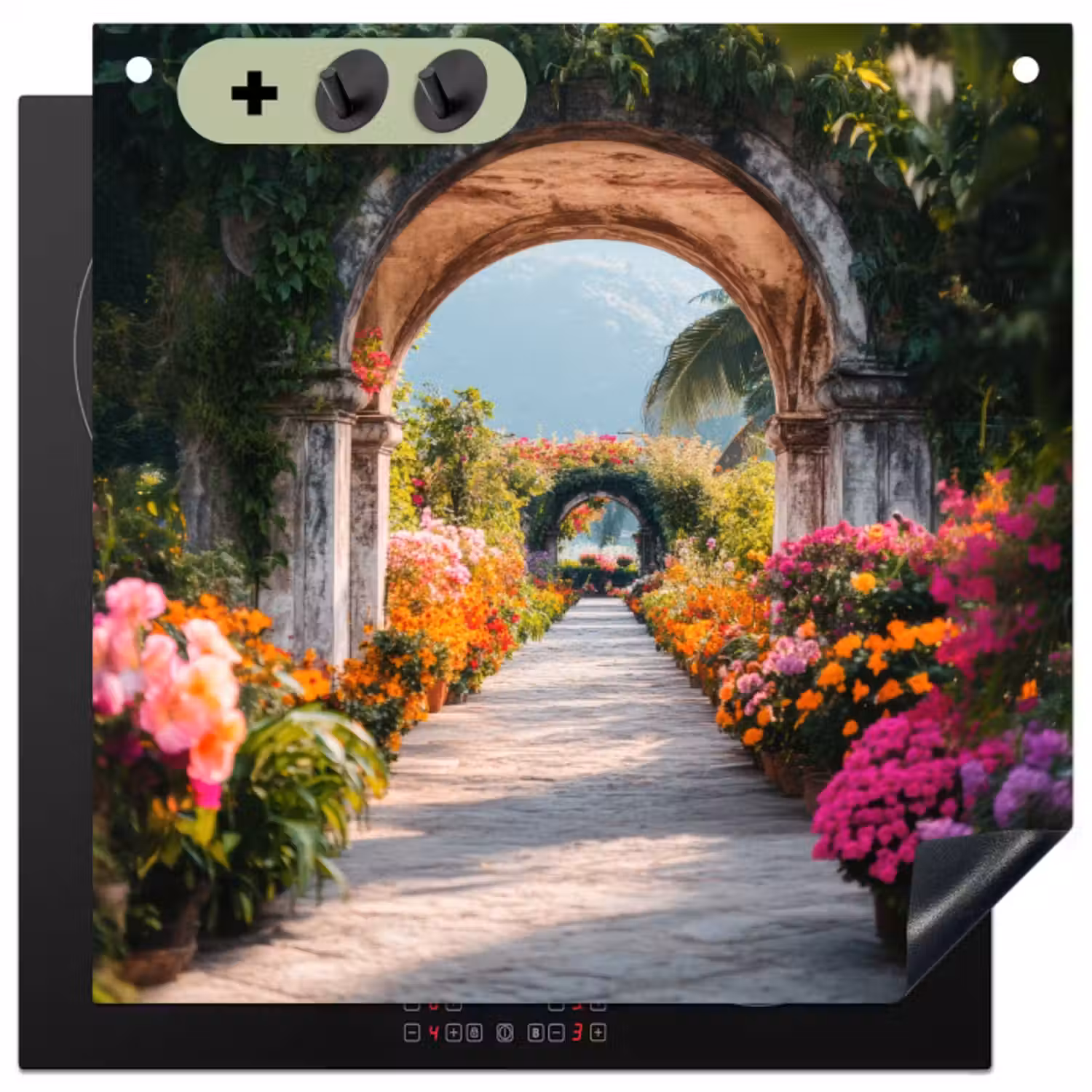 Inductie beschermer en spatscherm (2in1) - Doorkijk - Bloemen - Tropisch - Kleurrijk
