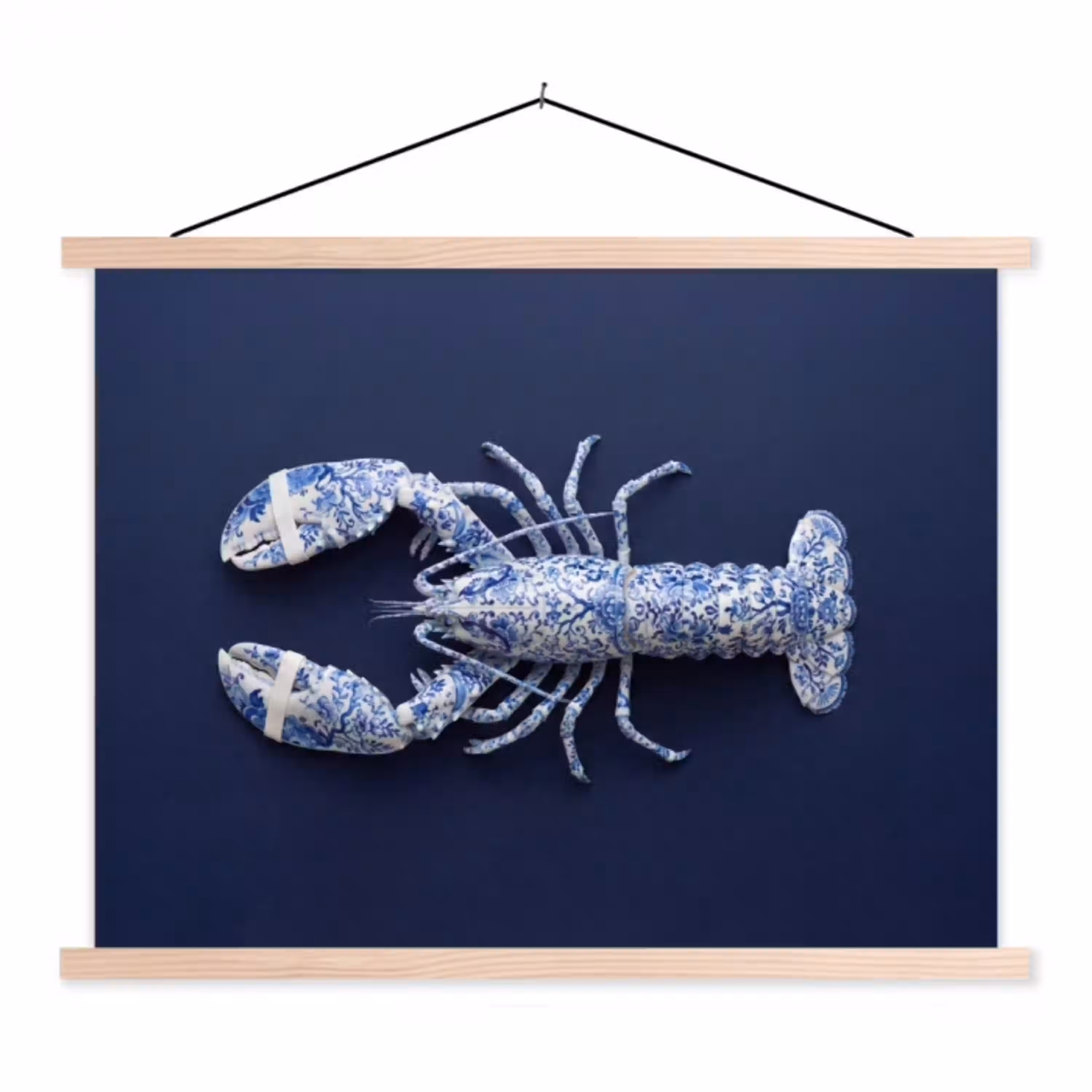 Kreeft - Porselein - Delfts - Blauw textielposter latten blank klein -3d