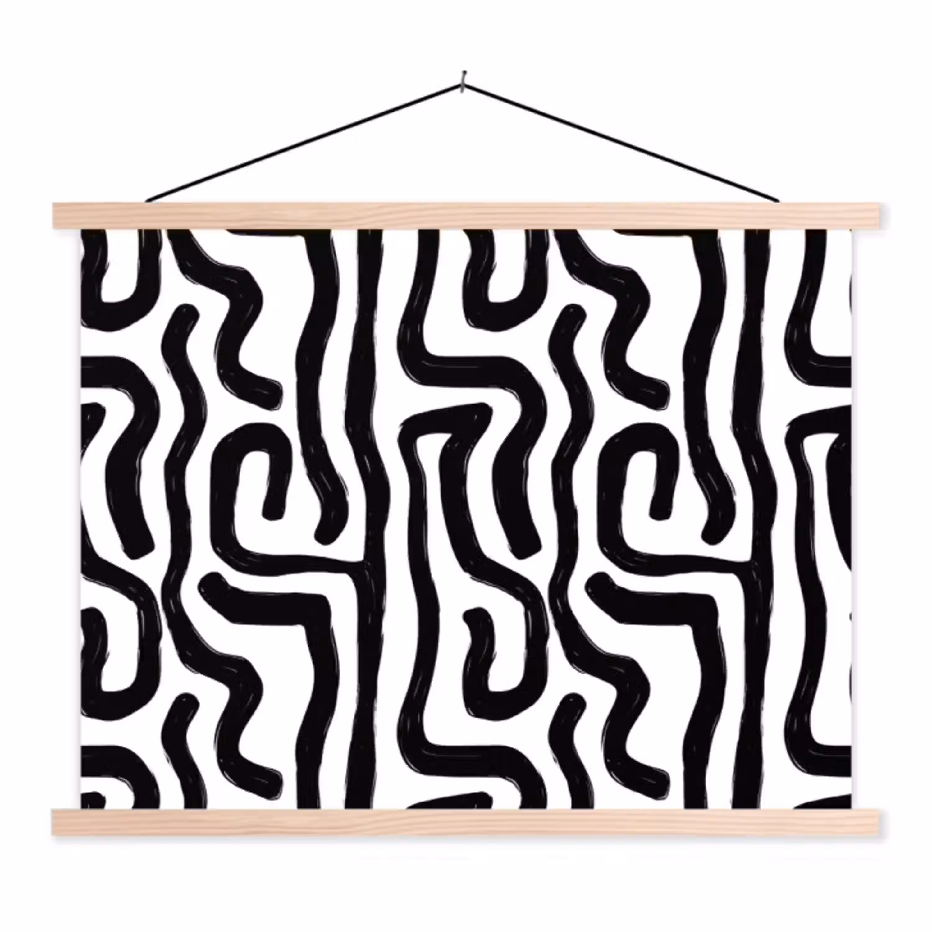 Modern - Lijnen - Zwart textielposter latten blank klein 122 -3d