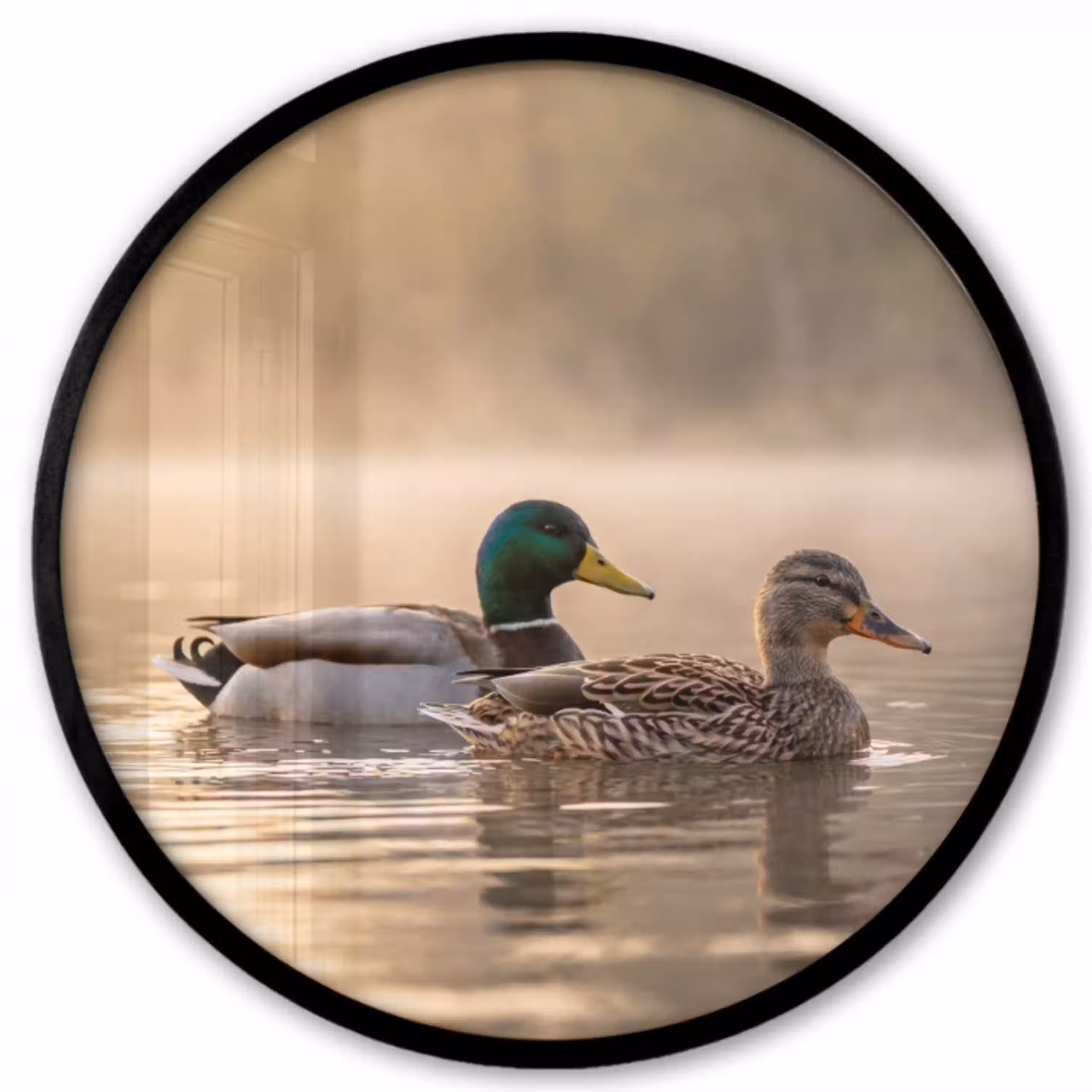 Eenden - Water - Mist - Natuur Fotolijst rond zonder passe partout klein -3d