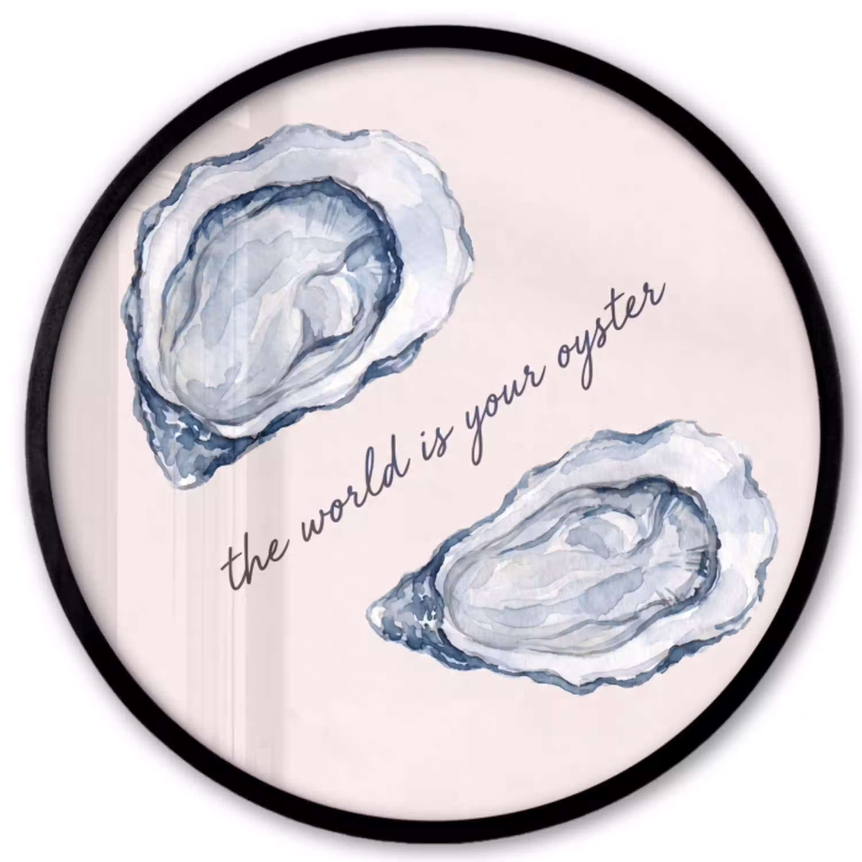Zeeleven - Oester - Aquarel - Minimalistisch - Blauw Fotolijst rond zonder passe partout klein -3d