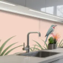 Vogel - Bloem - Natuur - Roze keuken achterwand 2 middel -3d_schuin