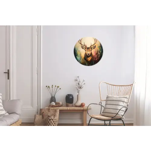 Hert - Geverfd - Gewei - Bruin Wandcirkel aluminium klein -woonkamer