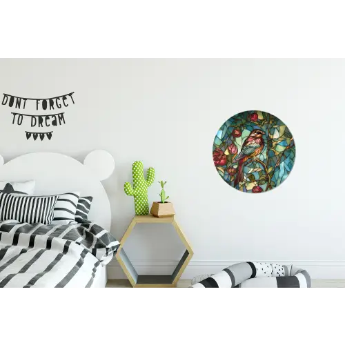 Vogel - Tak - Rozen - Mozaïek Wandcirkel aluminium klein -kinderkamer