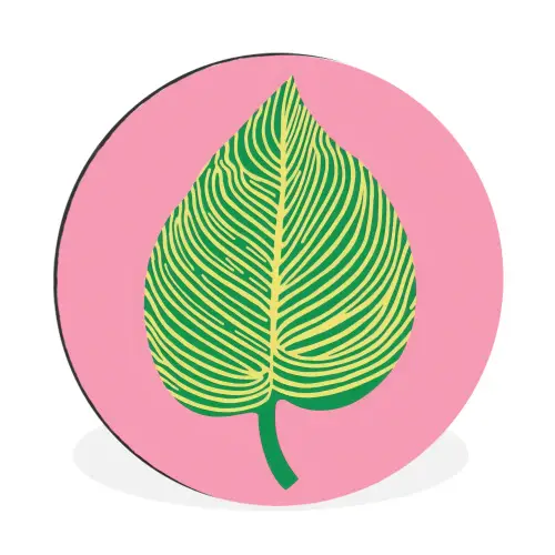 Illustratie - Blad - Minimalistisch - Groen Wandcirkel aluminium klein -3d