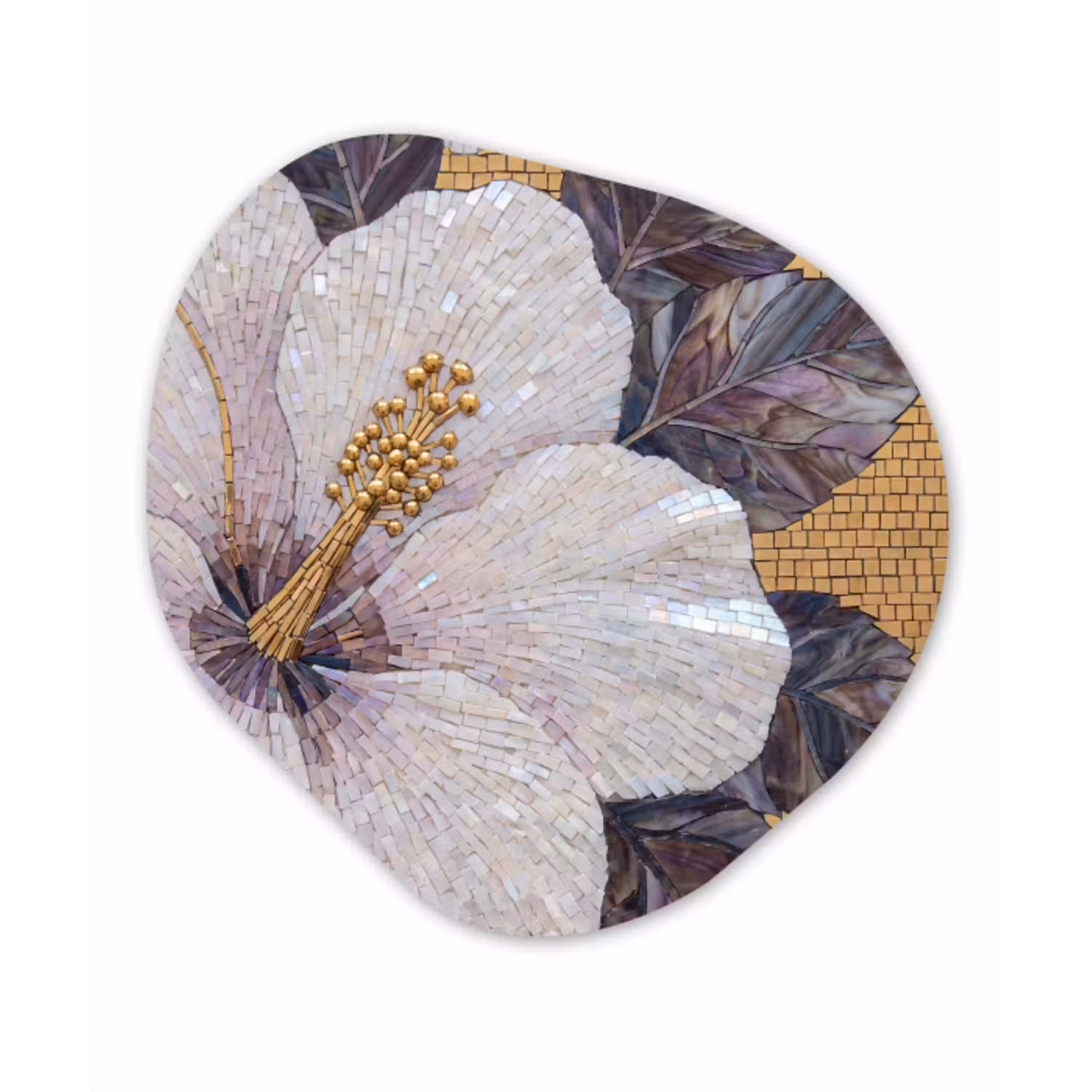 Bloemen - Mozaïek - Kunst - Modern - Goud Wandcirkel Organisch Forex 3mm klein -3d