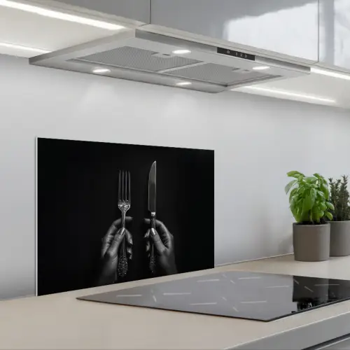 Bestek - Zwart - Wit keuken achterwand spatscherm klein -3d_schuin