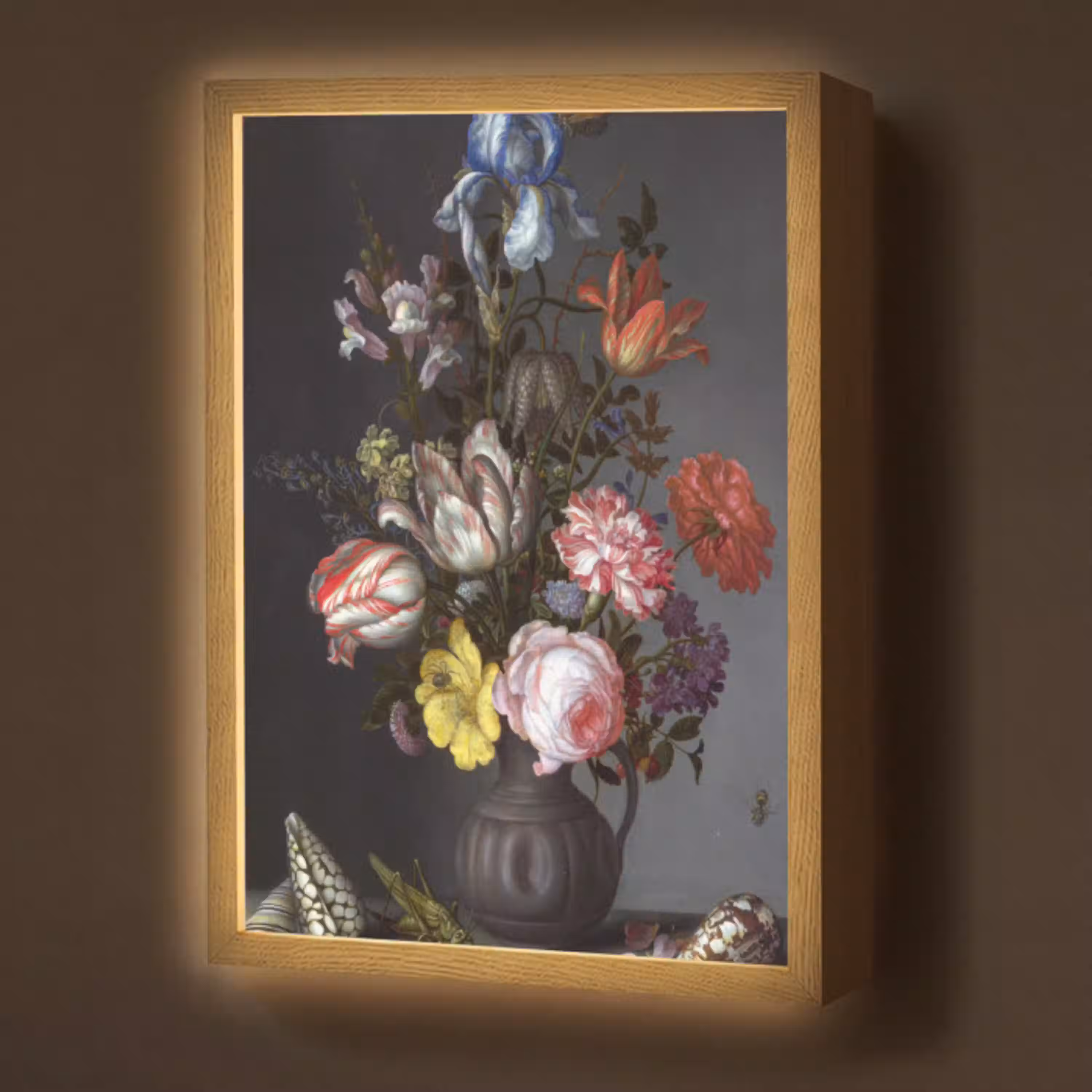Bloemen in een vaas met schelpen en insecten - Balthasar van der Ast Light Box met batterij (Wandlamp) middel -z3d_website