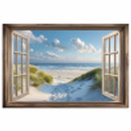 Doorkijk - Strand - Raam - Duinen - Zee poster papier klein -3d