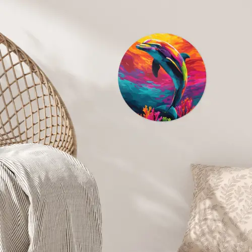 Dolfijn - Kleurrijk - Oceaan - Koraal Wandcirkel behangsticker klein -sfeer4