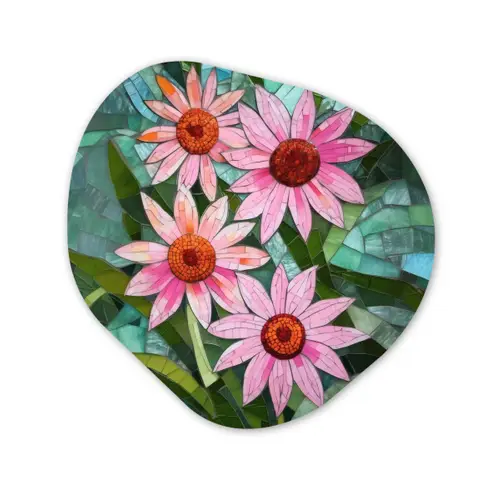 Bloemen - Roze - Glasmozaïek Wandcirkel Organisch Forex 3mm klein -3d