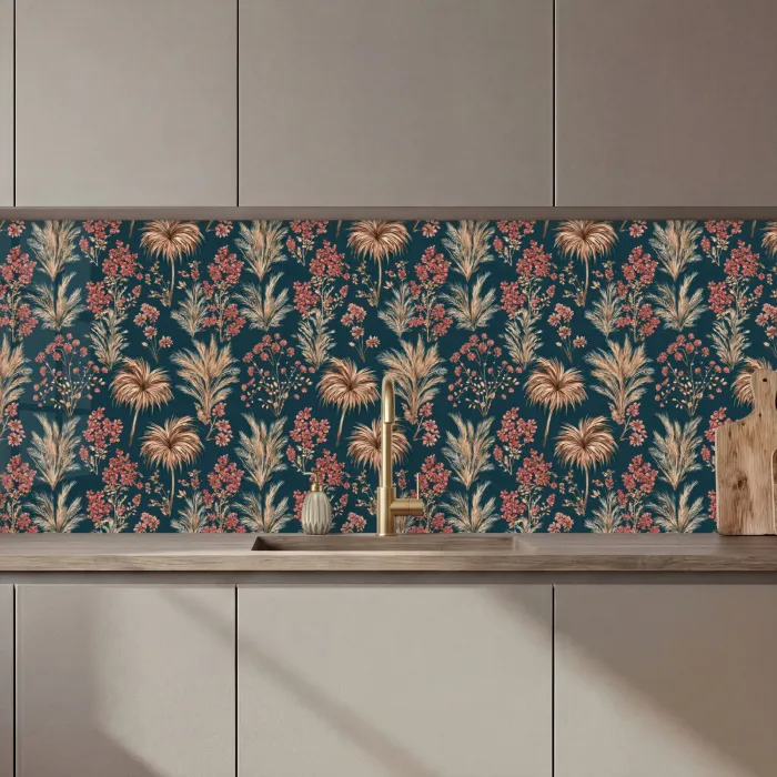 Botanisch - Patroon - Blauw keuken achterwand 2 middel 871 zz_3dshopping