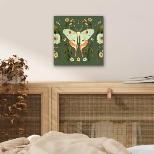 Bloemen - Bladeren - Olijfgroen - Vlinder aluminium wit klein -sfeer3