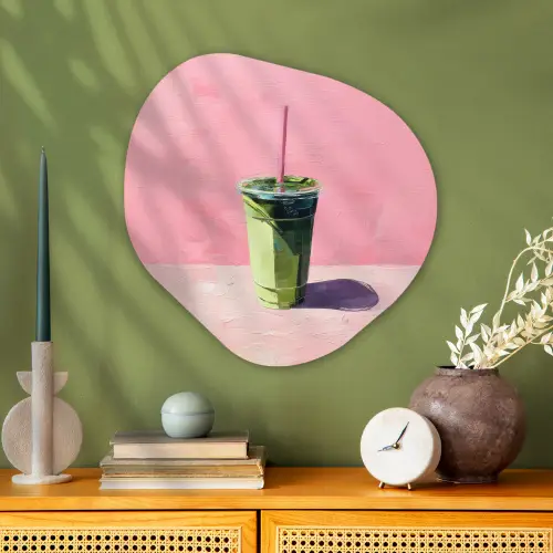 Beker - Rietje - Minimalistisch - Groen Wandcirkel Organisch Aluminium middel -sfeer2