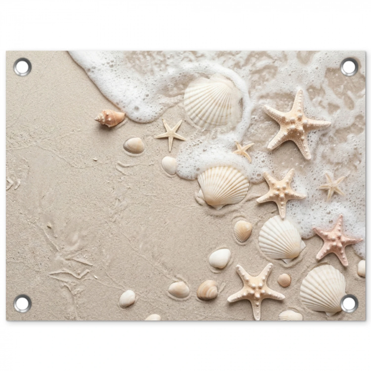 Schelpen - Zeesterren - Strand tuinposter los doek klein -3d