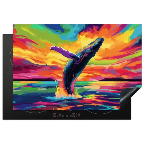 Zonsondergang - Walvis - Geschilderd - Kleurrijk Inductie beschermer vinyl 3mm klein -3d
