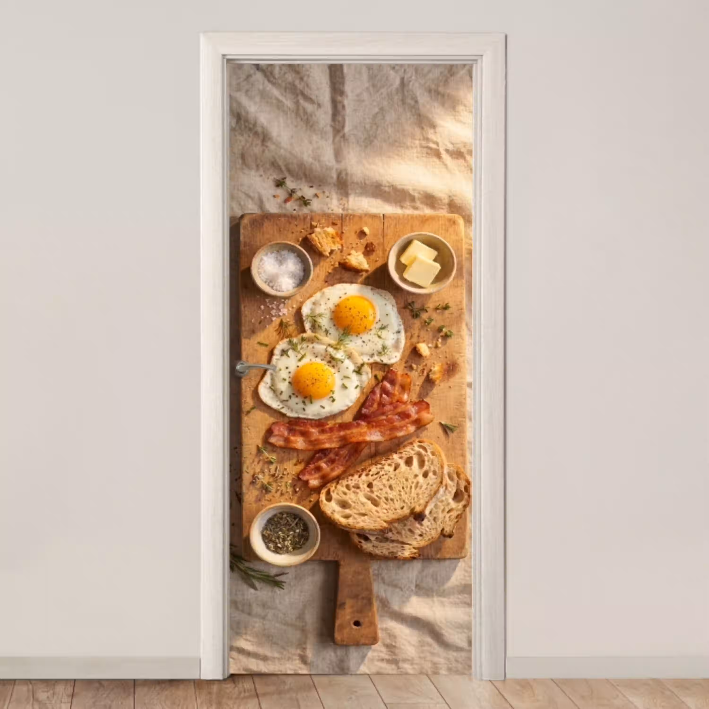 Eten - Ontbijt - Hout - Rustiek - Geel deurposter klein -3d_beige