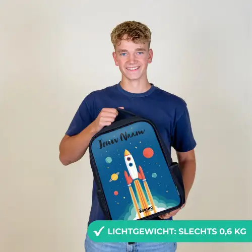 Raket - Planeet - Sterren - Veelkleurig Rugzak - Zwart middel -sfeer7_NL