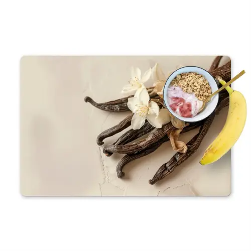 Vanille - Bloemen - Beige Placemat vinyl groot -zzzproduct_Kitchenyeah-website
