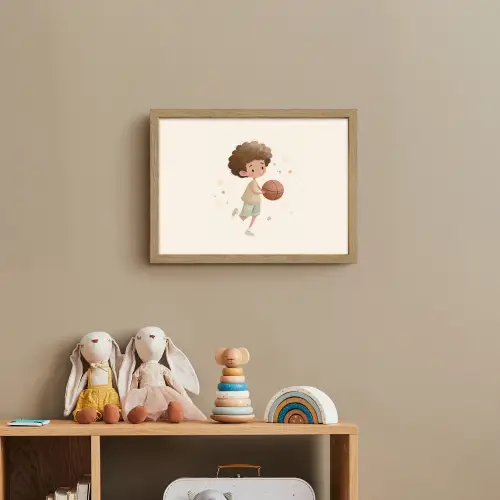 Beige - Jongen - Basketbal - Stippen Light Box met batterij (Wandlamp kind) middel -sfeer2_kind