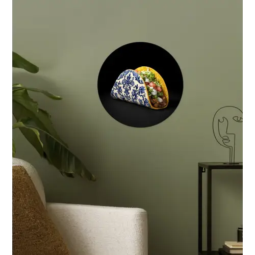 Taco - Vlees - Salade - Delftsblauw - Motief Wandcirkel behangsticker klein -sfeer2